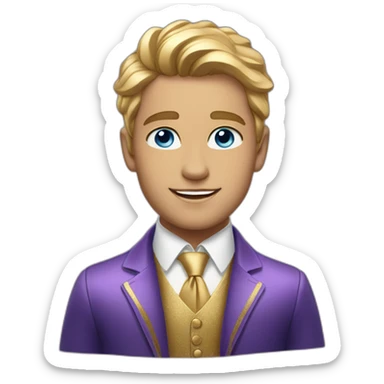 Posh-boy-with-golden-suit-and-blue-eyes-and-rainbow-unicorn-hair sticker