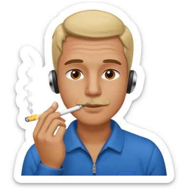 Man with cigarette in his mouth and heard buds sticker