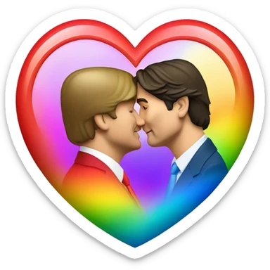 Justin Trudeau and Donald Trump kissing with a rainbow heart around them  sticker