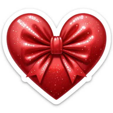 red glitter bow heart sticker