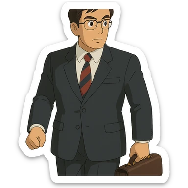 businessman in a suit, ghibli style sticker