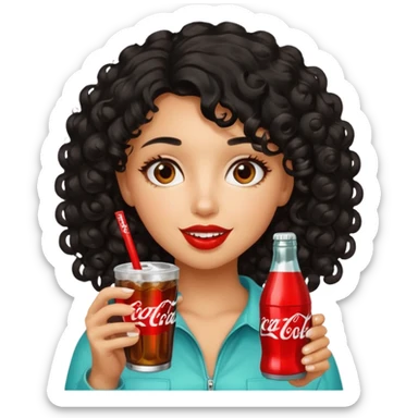 a pretty tan bratz girl with black curly hair drinking coca cola sticker
