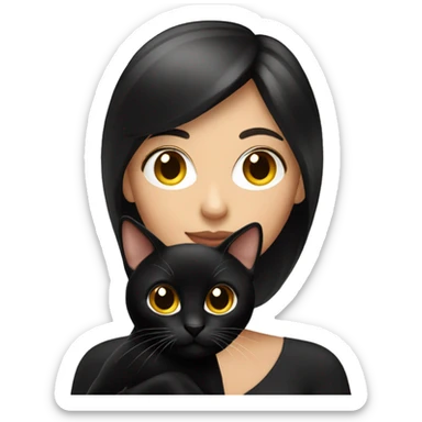 Pretty brunette woman holding Black cat sticker