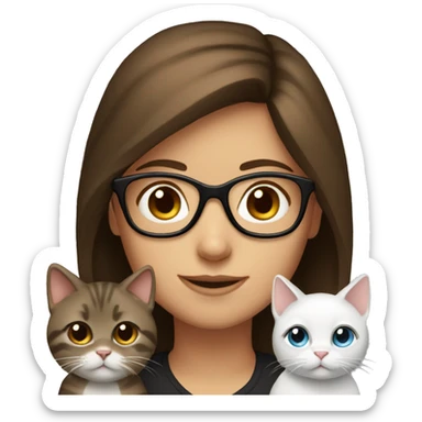 Brown haired girl with glasses and two cats  sticker