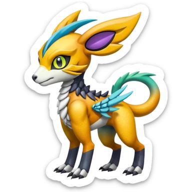 Colorful Meloetta-Wargreymon-Sergal-Pokémon-Digimon-Fakémon-fusion-hybrid-creature sticker