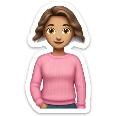 brunette girl with long hair and pink jumper  sticker