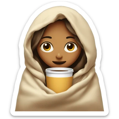 girl inside a blanket sipping coffee eyes closed sticker