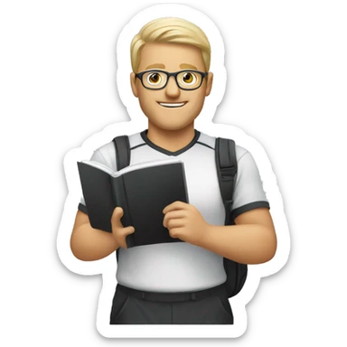 white young soccer coach with eyeglasses holding a notebook sticker