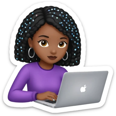 black pretty girl working hard with sparkles on laptop sticker