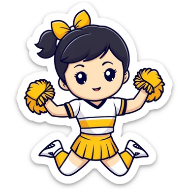 Girl Cheerleader with black hair in black and gold uniform  sticker