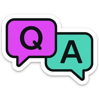 Enhance the purple and teal colors of the chat bubbles to be more vibrant and saturated while keeping the Q and A letters clear and maintaining rounded corners in a minimal modern icon style. sticker