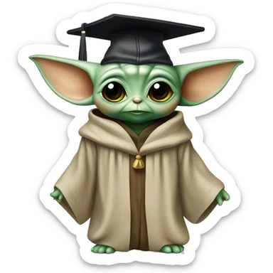 baby yoda wearing graduation cap sticker