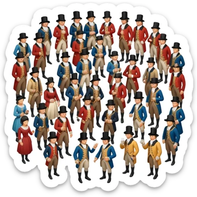 isometric full-body illustration of an 18th century crowd sticker