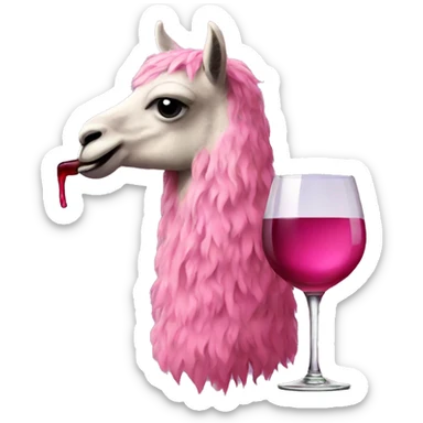 Pink llama drinking wine  sticker