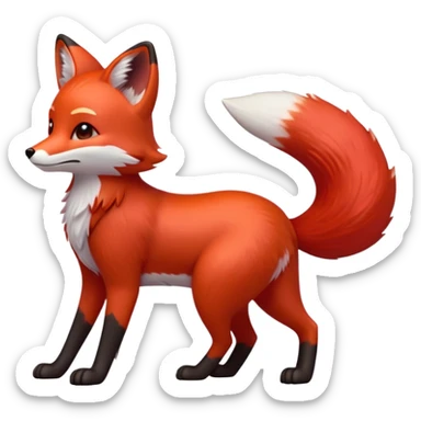 cinematic-[fox]-realistic-full-body-standing on all fours-emoji,-tail-tucked-close,-head-tilted-dramatically,-fox-[red]-fur,-simplified-yet-realistic-focused-features,-highly-detailed,-glowing-with-an-almost-sarcastic-glow  sticker