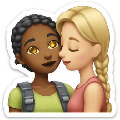 Girl kissing another girl in the cheek, both blushing sticker