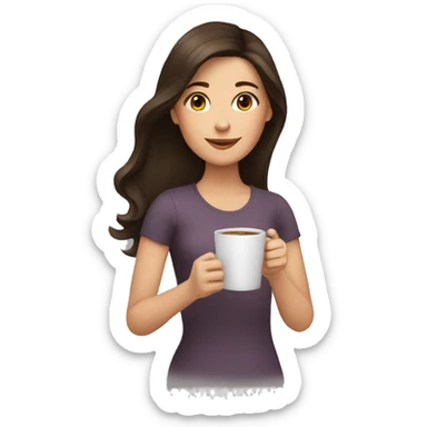 brunette girl holding a cup of coffee sticker