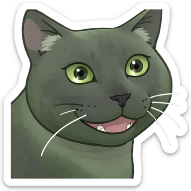 Dark grey cat green eyes winking ￼ sticker