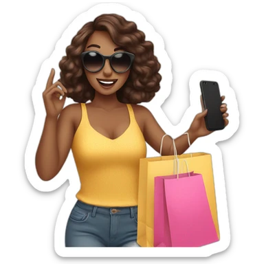 influencer taking selfie with a shopping bag sticker