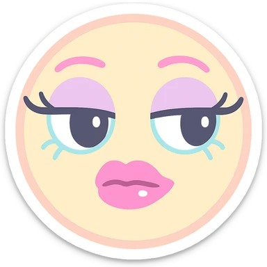 sassy mean girl emoji with long eyelashes, thick glossy lips, side-eye expression, dramatic makeup, smug attitude sticker