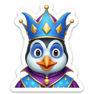 crazy colorful little penguin jolly joker, medieval, vintage, court jester, mac os icon, blue color sticker