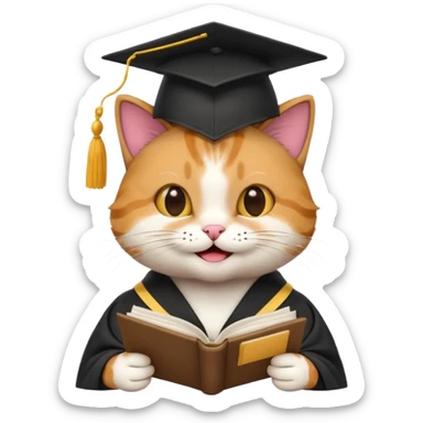 cat wearing a graduation cap and reading research papers emoji sticker