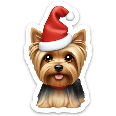 A yorkie wearing a Christmas hat sticker