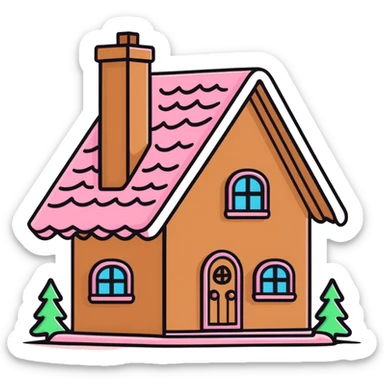 Chalet de pain d’épice avec des décorations rose  sticker