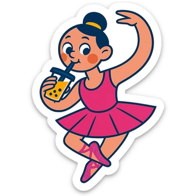 Add pink sparkly pointe shoes to the ballerina, keep the vibrant toon style, with no background. sticker