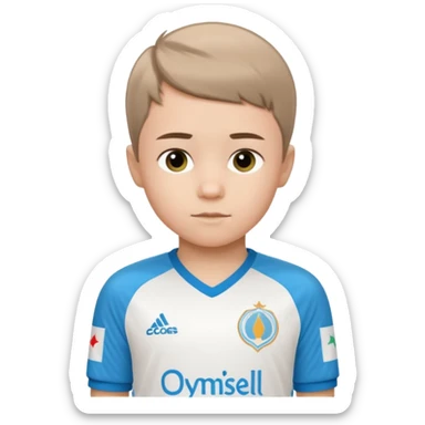 Un enfant qui a le coupe sur le coter et qui porte un maillot de marseille sticker