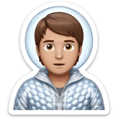 Brown haired man wrapped in bubble wrap sticker