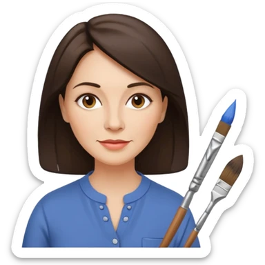 FEMME 45 ANS ET PLUS BRUNE ARTISTE PEINTRE AVEC UN PINCEAU sticker