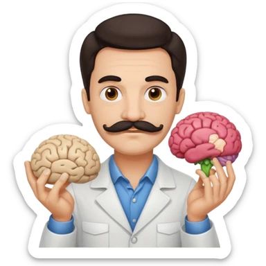 mustachioed man with dark hair holding a brain as an emoji different mustache  sticker