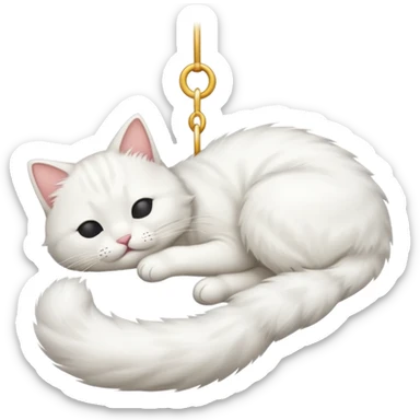 emoji of white napping cat with a tail hanging down sticker