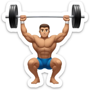Emblem representing weightlifting with a strong athlete in a classic lifting stance, holding a barbell overhead. Dynamic, powerful pose with a focus on strength. Clean lines, bold silhouette, and transparent background, symbolizing the intensity and discipline of the sport sticker