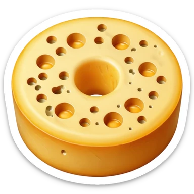 small aged cheese wheel with rind. sticker