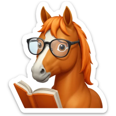 orange horse read book with glasses sticker