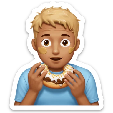 A man messily eating a filled donut, the donut is filled with Boston cream and it’s making a mess everywhere sticker