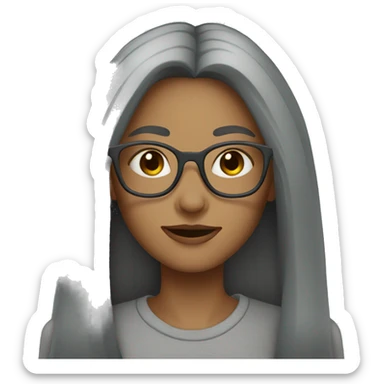 A gray long blunt hair girl with glasses.  sticker