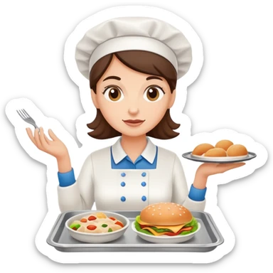 lunch lady serving gross cafeteria food, simple and expressive sticker
