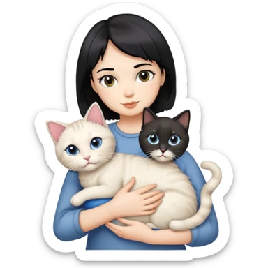 A girl with short black hair held a regdoll cat sticker
