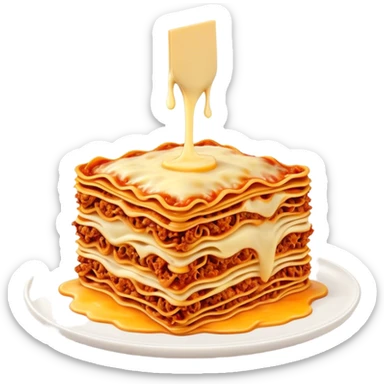Cinematic Realistic Lasagne alla Bolognese Dish Emoji, depicted with layered pasta, rich meat sauce, and melted cheese rendered with exquisite detail and hearty, warm lighting. sticker