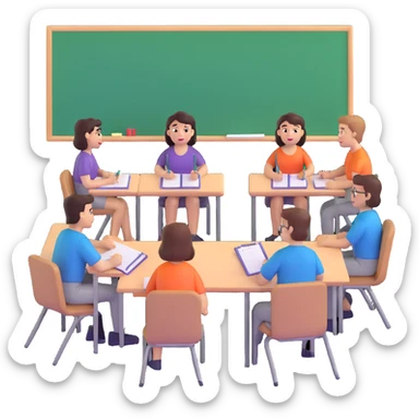 five people sitting in classroom during education session sticker
