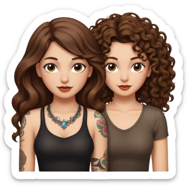 pact wink — long wavy brown hair tattooed woman and short tight curly brown hair woman — secret look sticker