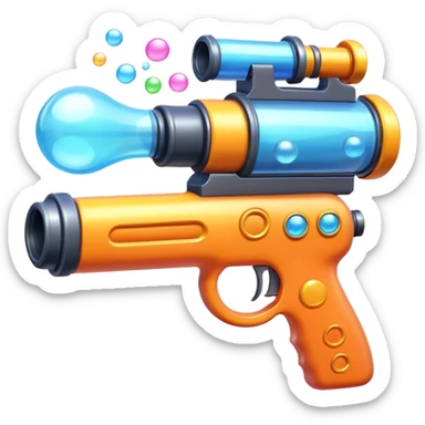 foam blaster gun object icon, shoots bubbles and foam, glossy plastic, colorful design, 3D cartoon, mobile game icon style, centered, clean background, soft shadow, no text, no watermark
 sticker