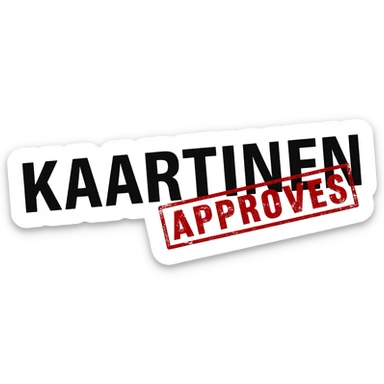 emoji should have text KAARTINEN in bold black letters and under the text in the middlet should be APPROVES stamp in red sticker