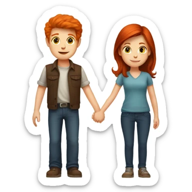 Read head girl and brunette boy holding hands  sticker