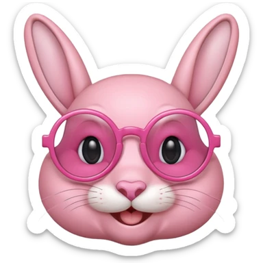 Pink bunny with big circular glasses, smiling, half body sticker