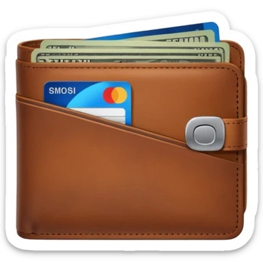 portefeuille marron avec quelques billets et carte bancaire sticker