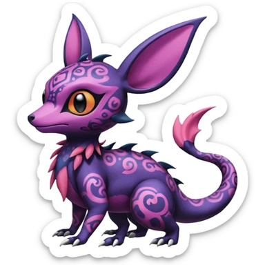 Rare exotic cute epic aesthetic Salandit-Eevee-Noibat-species-Fakemon-hybrid-creature, with markings, full body sticker